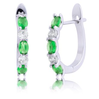 MAX + STONE 925 Sterling Silver Oval Cut Gemstone Hoop Earrings with CZ