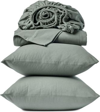 Coyuchi Cloud Brushed Organic Cotton Flannel Sheet Set in Cypress at Nordstrom, Size California King