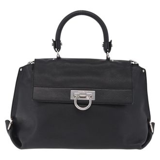 Ferragamo Sofia Satchel Grainy Leather Black Leather Handbag (Pre-Owned)