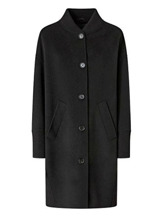 Pinko Minimalist Black Certosa Coat with Ribbed Details
