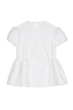 Cecilie Bahnsen Peplum Cotton Top with Puff Sleeves and Jacquard Pattern