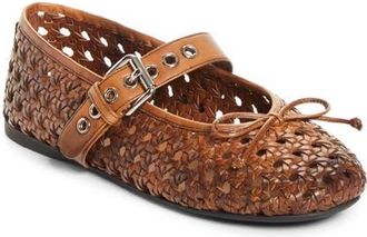 Miu Miu Woven Leather Mary Jane Flat in Cognac at Nordstrom, Size 7.5Us