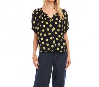 Karen Kane Puff Sleeve Peasant Top In Print
