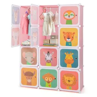 Costway Costway Guardaroba Portatile Per Bambini, Armadio Portatile Con 12 Cubi, Organizzatore Modulari Per Camera Dei Bambini Soggiorno, 109 X 35 X 145 Cm (r