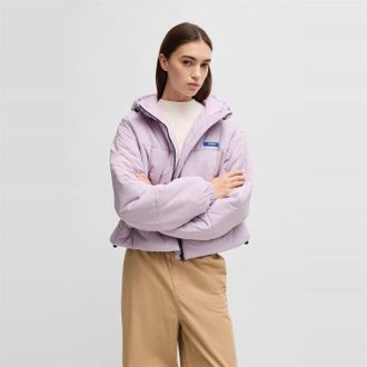 HUGO BOSS Hugo Womens Freya Hooded Neck Solid Patterned Puffer Jacket in Lgt/Pstl Purple - Size 14 UK