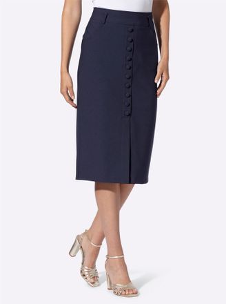 Heine Bleistiftrock HEINE, Damen, Gr. 34, marine, 88% Polyamid, 12% Elasthan, unifarben, wadenlang, R&ouml;cke Bleistiftrock