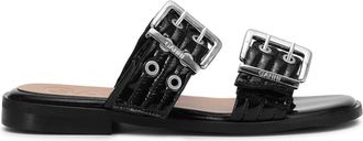 Ganni Buckle flat leather sandals - women - Calf Leather/Recycled Polyester/Polyurethane/Polyester - 42 - Black