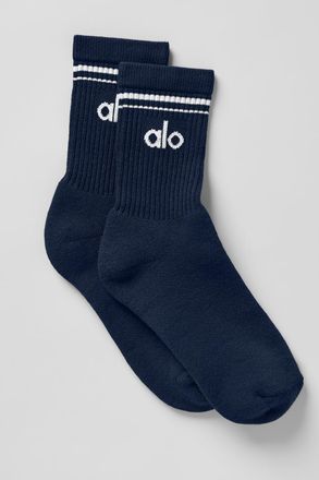 Alo | Half-Crew Throwback Socks in Navy/White Blue, Size: Medium