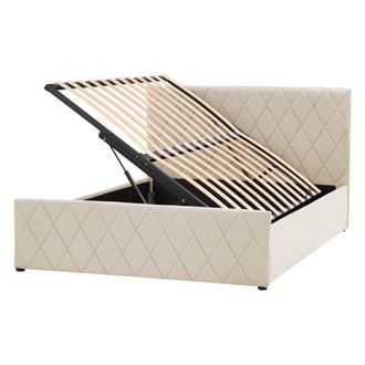Beliani Cama Con Somier De Terciopelo Beige 140 X 200 Cm Almacenaje Cabecero Rochefort