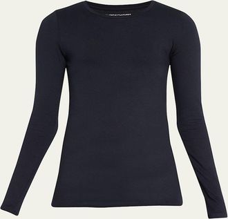 Majestic Filatures Soft Touch Flat-Edge Long-Sleeve Crewneck Top