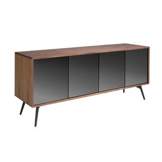 Angel Cerd&aacute; Walnut Veneer Sideboard with Black Mirror Glass and in Brown