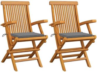 vidaXL Sillas De Jard&iacute;n 2 Uds Madera Maciza De Teca Con Cojines Grises Vidaxl