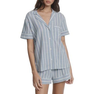 Eberjey Nautico Stripe Short Sleeve Shirt & Shorts Pajamas in Classic Stripe Slate Blue/ivor at Nordstrom, Size X-Small