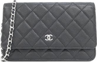 Chanel Black Bordeaux Grained Calfskin Chain/Shoulder Wallet (Pre-Owned)