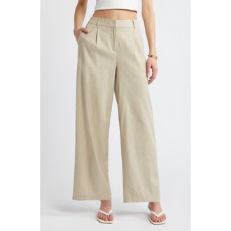 Open Edit Wide Leg Linen Blend Pants in Tan Oxford at Nordstrom Rack, Size 16 (Similar To 14W)