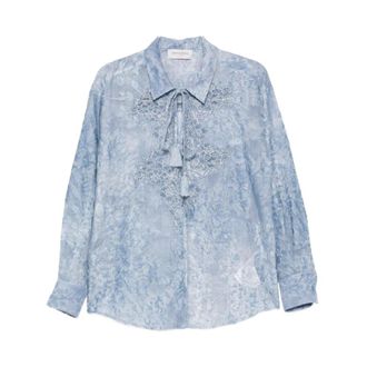 Ermanno Scervino Shirts, female, Blue, Size: XL Ruffle-Detail Shirt