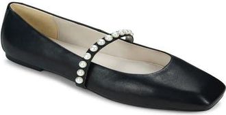 Yosi Samra Cara Faux Pearl Mary Jane Flat in Black at Nordstrom, Size 11