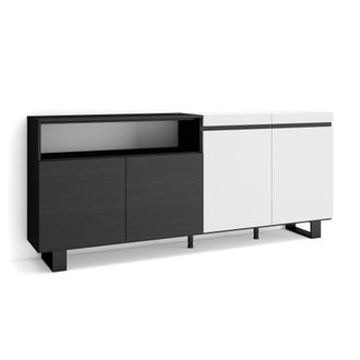 Skraut Home Aparadores Para Sal&oacute;n, Gran Capacidad De Almacenaje, 200x87x35cm, 4 Puertas, Dise&ntilde;o Industrial, Estilo Moderno, Blanco Y Negro - Skraut Home