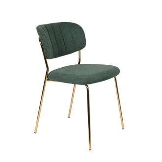 Mathi Design Silla de comedor de tela verde con patas doradas