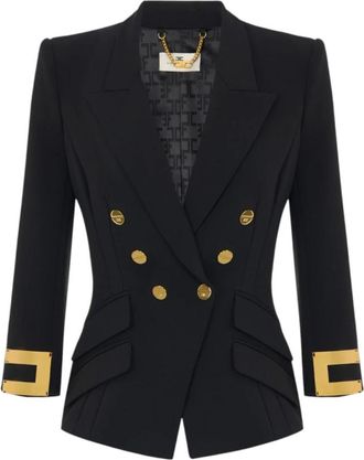 Elisabetta Franchi Dubbelrijige Crepe Stretch Blazer - Dames - Blazers - Zwart - XS - Polyester - Jassen