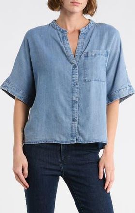 T Tahari Split Neck Shirt in Grey Blue at Nordstrom Rack, Size X-Small