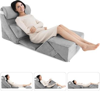 Costway Costway - 7 Piezas Respaldo Cama, Almohadas De Cu&ntilde;a Ajustables De Espuma Viscoel&aacute;stica Para Cuello, Lumbar, Piernas, Almohada Lectura Cama, Coj&iacute;n De L