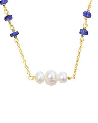 Rina Limor Silver 2.50 Ct. Tw. Blue Sapphire & 4-6.5 Mm Pearl Bead Necklace