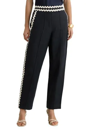 Reiss Mila Rickrack Detail Ankle Straight Leg Pants in Navy at Nordstrom, Size 14 Us