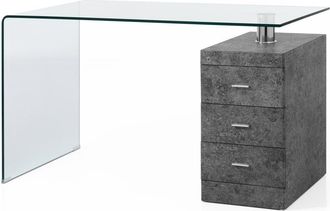 Oresteluchetta Escritorio vidrio curvado y cajonera cemento 75x125x65 cm