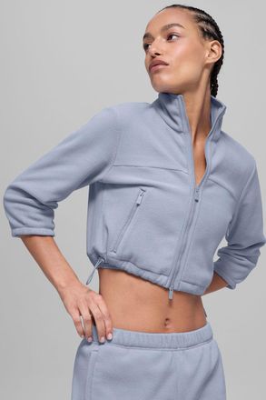 Alo | Polar Fleece Retreat Cropped Jacket in Winter Frost Blue, Size: Medium