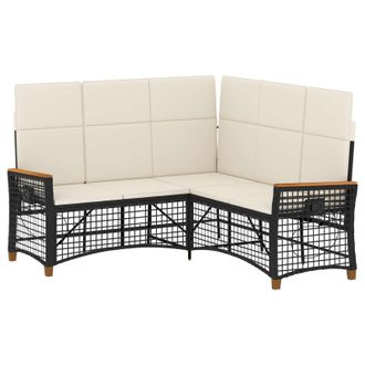 vidaXL Conjunto De Sof&aacute; Reclinable De Jard&iacute;n Manual Negro Y Crema Vidaxl