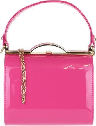 Girly HandBags Womens Glossy Patent Faux Leather Clutch Bag Handle Closure Evening Handbag (Fuchsia)