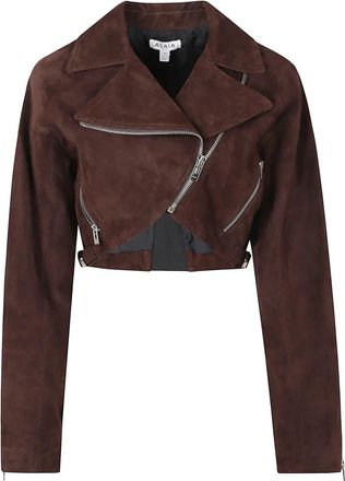 Alaia Cropped Biker Jacket - Dames - Leren en Su&egrave;de Jassen - Bruin - S - Leer - Jassen