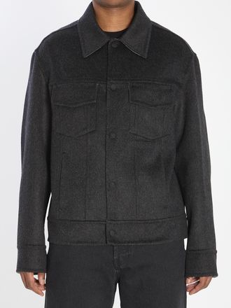 Ami Mens Trucker Jacket In Wool - Dark Grey - Size Medium