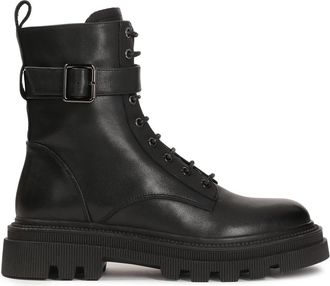 Kazar Zwarte enkellaarzen - Dames - Veterlaarzen - Zwart - 36 EU - Leer - Schoenen