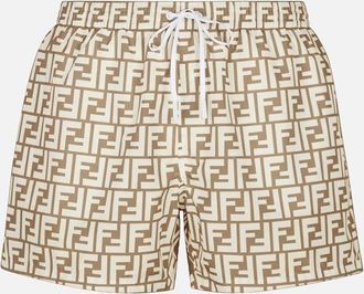 Fendi Mens Fendi FF Motif Swim Shorts Brown - Size: XL / 52