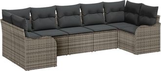 vidaXL Garden Sofa Set with Cushion 7 pcs Grey Poly rattan Vidaxl