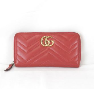 Gucci Red Color White Leather Long Wallet (Bi-Fold) (Pre-Owned)