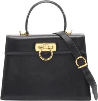 Ferragamo Pre-owned Handbags, female, Black, Size: ONE SIZE Pre-owned Gancini Leather Handbag