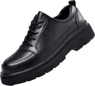 Generic Mens Black Leather Shoes Genuine Cowhide Height Increasing Loafers Low Cut Business Casual Elevator Shoes for Office Work and Daily Wear(8.5)