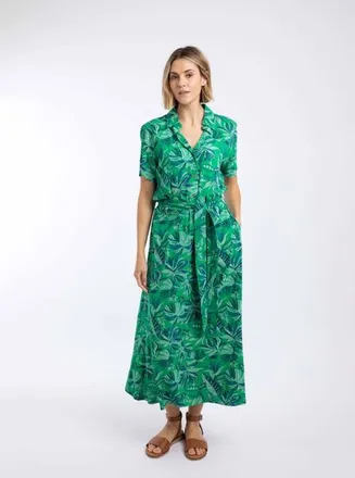 Weird Fish Neem Printed Shirt Dress in Cactus Green at Nordstrom, Size 16