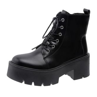 Generic Stylish Autumn Winter Women Ankle Boots with Thick Platform Sole and Mid Heel Round Toe Design for Ultimate Comfortable Daily Wear (Black, 5.5)
