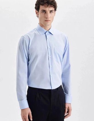 Seidensticker Seidensticker Mens Regular Fit No Iron Kent Collar Business Shirt Light Blue - Size: 38/Regular