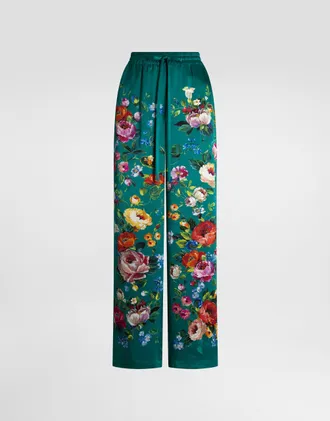Dolce & Gabbana Rose-print Satin Vanity Trousers - Woman Multicolor 40