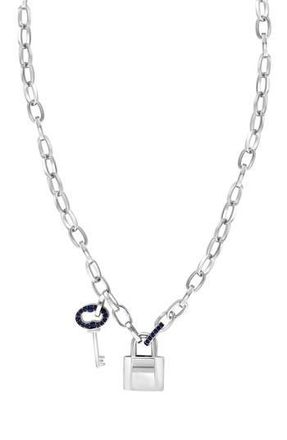 Effy Mens Black Spinel Lock & Key Pendant Necklace in Silver/Black/Blue at Nordstrom Rack, Size 22