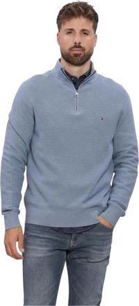 Tommy Hilfiger Pima Ctn Cash Structure Zip Mock - Heren - Sweatshirts - Blauw - XL - Katoen - Hoodies & sweatvesten