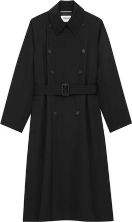 Saint Laurent Belted Coats, male, Black, S, Long Coat in Grain de Poudre