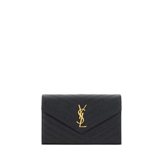 Saint Laurent Tassen, Dames, Zwart, ONE Size, Leer, Matelass&eacute; Leren Schoudertas met Ketting