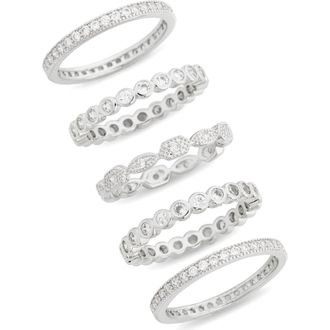 Nordstrom Rack Pack of 5 CZ Embellished Stackable Rings in Clear- Silver at Nordstrom Rack, Size 9
