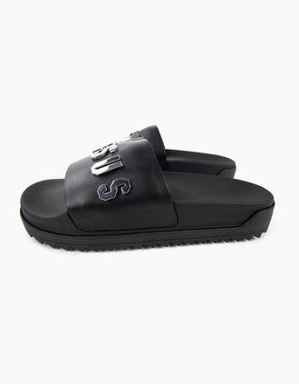 Versus Mens Versace Versus Rubber Sole Metal Logo Slider Black - Size: 8